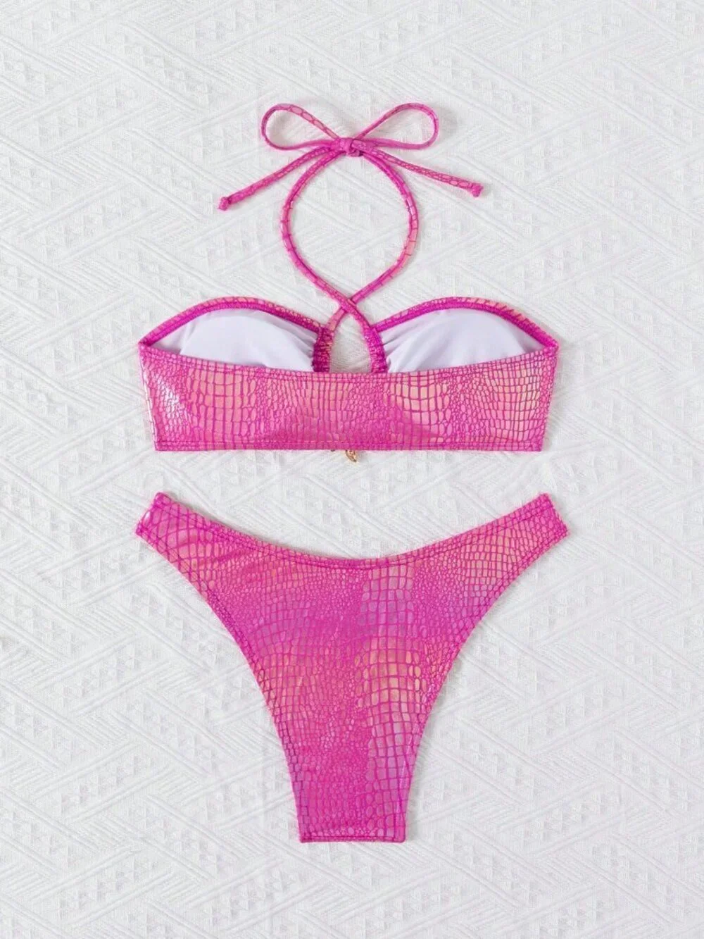Hot Pink Sexy Women's metallic Glossy Bikini Set